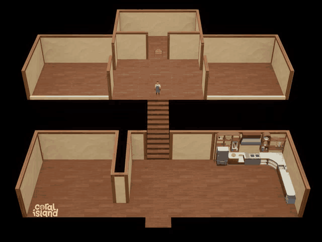 a 3d model of a house with coral island written on the bottom right