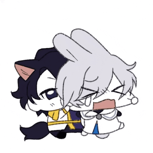 a black and white drawing of a cat and a rabbit