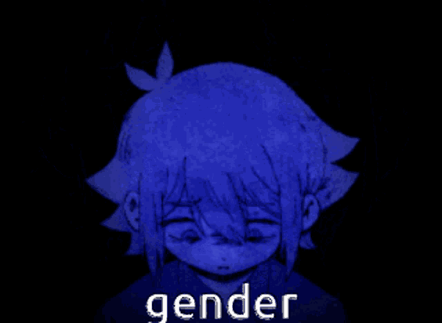 a drawing of a girl with blue eyes and the word gender in the bottom right corner