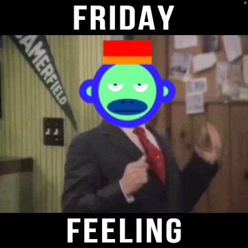 a man in a suit and tie with a monkey on his head and the words friday feeling
