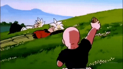 a cartoon character is standing in a grassy field holding a nut