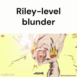 a picture of a cartoon character with the words riley-level blunder