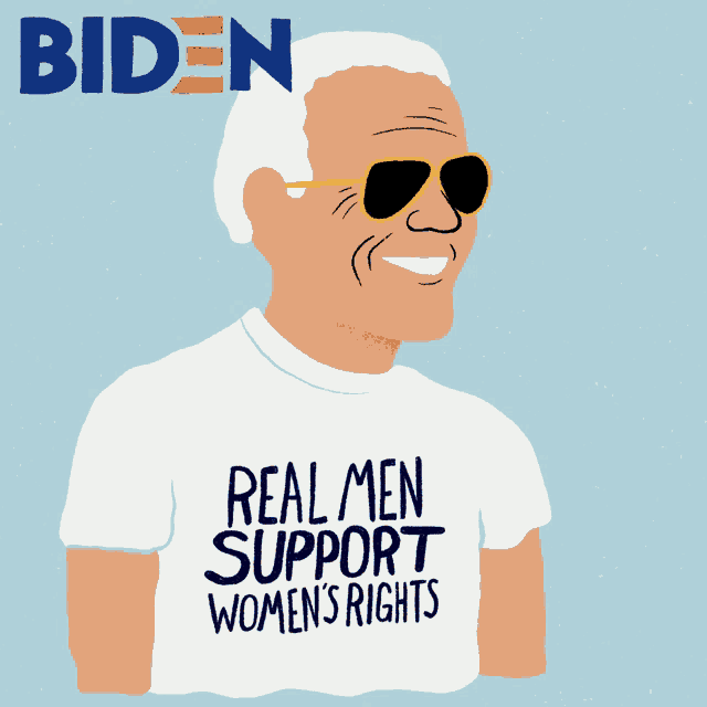 an illustration of a man wearing sunglasses and a shirt that says real men support women 's rights