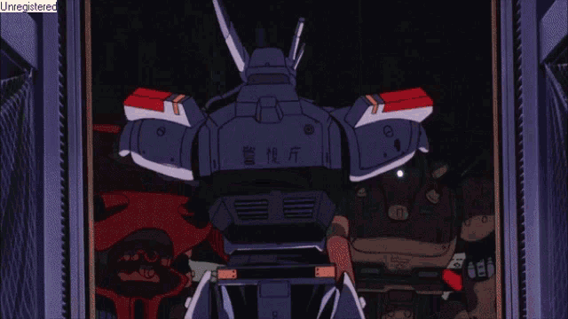a robot with the word unregistered on the bottom left