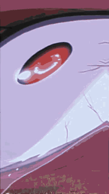 a close up of a cartoon character 's red eye