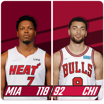 two basketball players from the heat and bulls standing next to each other