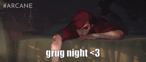 a cartoon of a woman laying on a bed with the words grug night < 3 above her