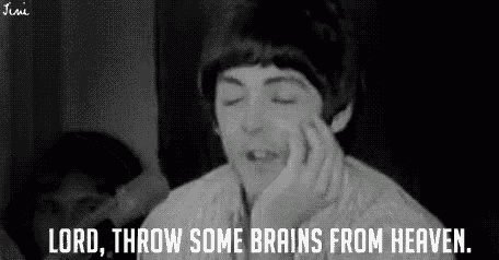 a black and white photo of a man saying `` lord , throw some brains from heaven '' .