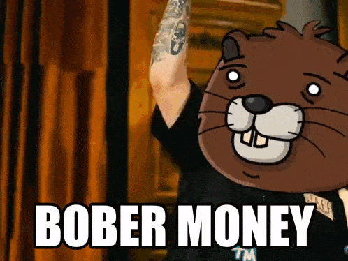 a cartoon beaver with the words bober money on it