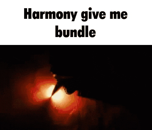 a picture of a person with the words harmony give me bundle on it