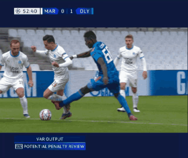 a soccer game is being played on a tv screen