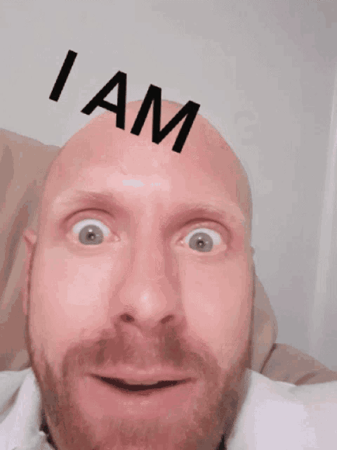 a bald man with a beard is making a funny face and the words awesome are above him