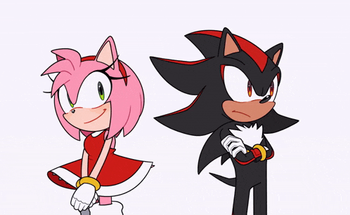 shadow and amy are standing next to each other in a cartoon