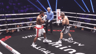 two boxers are fighting in a ring that says docomo on the side