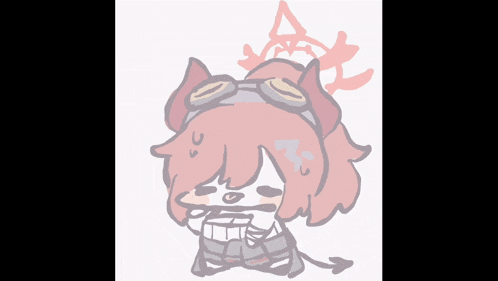 a drawing of a person with pink hair and goggles