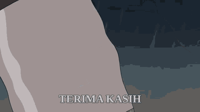 a cartoon of a person standing in the rain with the words terima kasih written below them