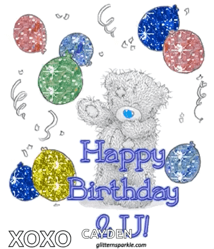 a teddy bear with balloons says happy birthday
