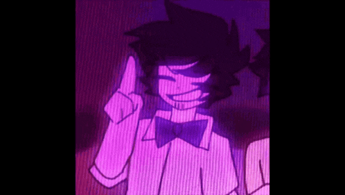 a cartoon character wearing a purple shirt and bow tie is giving a thumbs up .