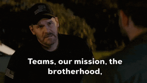 a man in a hat talks to another man with the words teams our mission the brotherhood