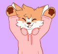 a cartoon drawing of a fox wearing a blue hoodie and paws up .