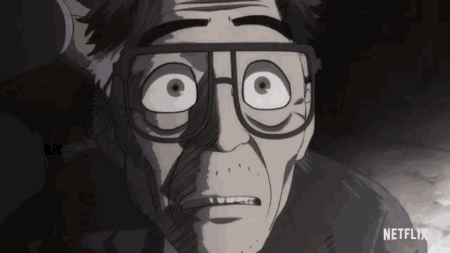 a close up of a man 's face with a netflix logo on the bottom right