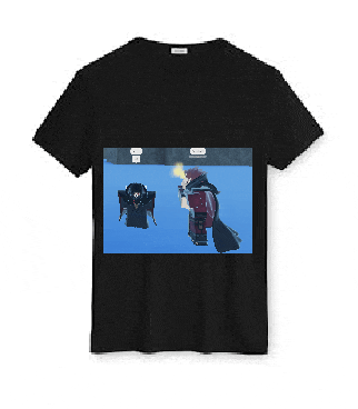 a black t-shirt with a picture of a man holding a gun on it