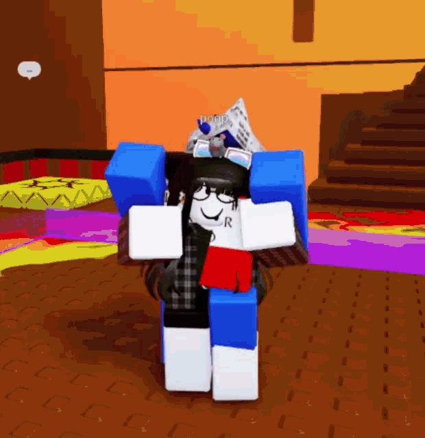 a girl in a roblox game is holding a book