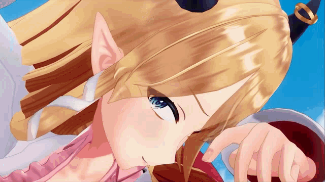 a close up of a anime girl with horns