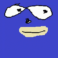 a drawing of a face with a blue background