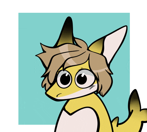 a cartoon drawing of a fox with brown hair and big eyes