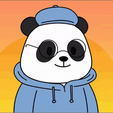 a panda bear wearing a blue hat and glasses