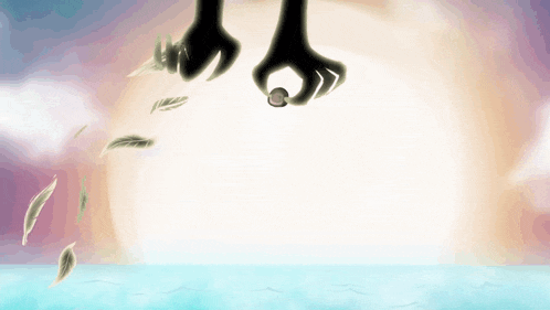 a drawing of a hand holding a coin with feathers flying in the background