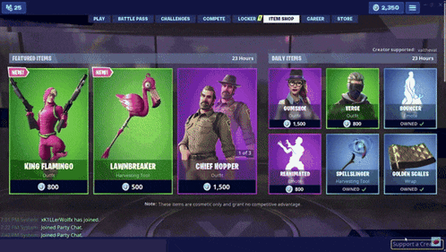 a screenshot of a video game called fortnite showing items for sale