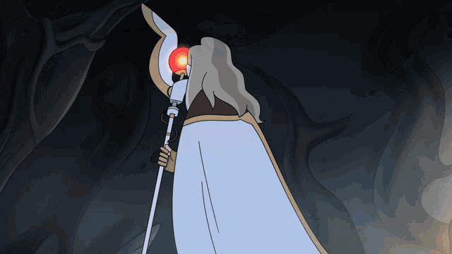 a cartoon drawing of a person holding a cane