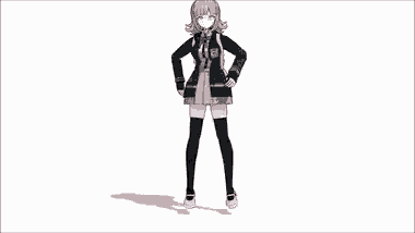 a girl in a school uniform is dancing with her arms outstretched