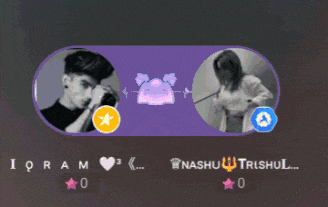 a man and a woman are shown in a purple circle with their names on the bottom