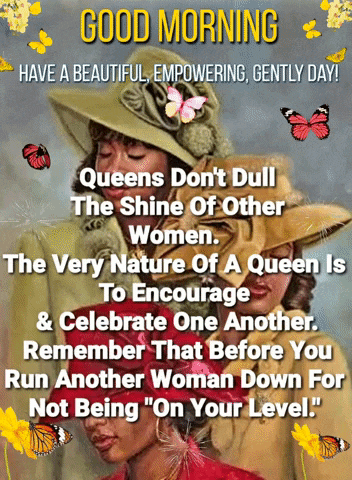 a painting of two women with a quote about queens
