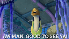 a cartoon character with the words aw man good to see ya on the bottom
