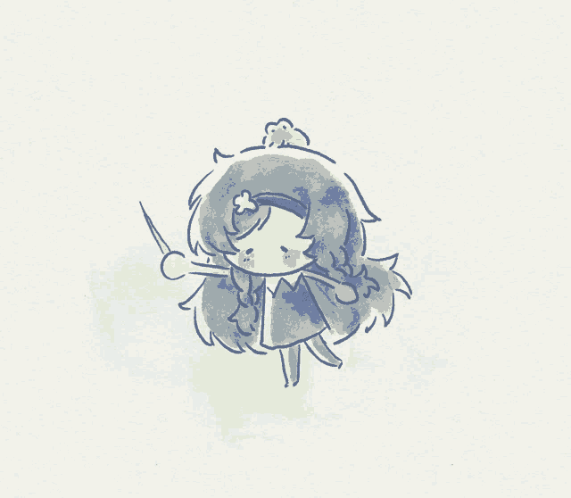 a drawing of a little girl with long hair and a flower on her head