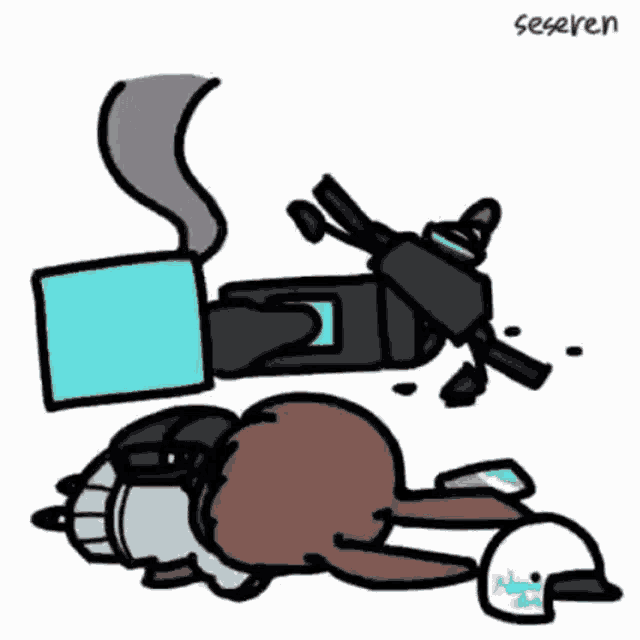 a cartoon of a rabbit laying on the ground with smoke coming out of it