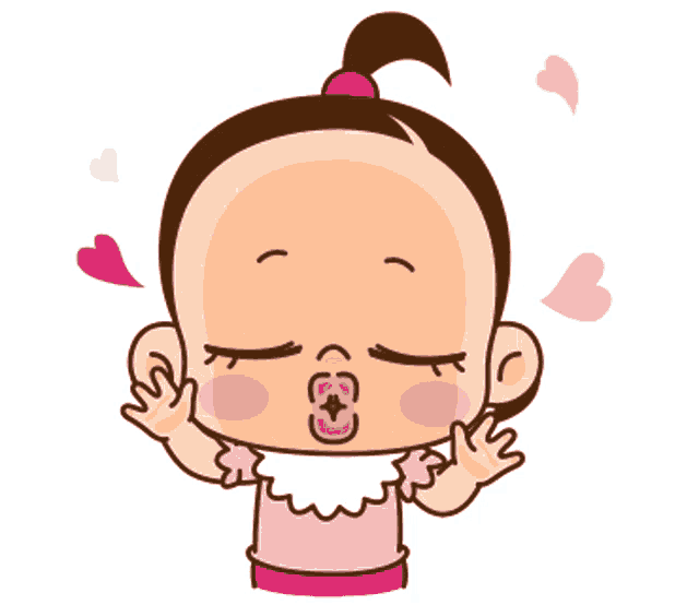 a cartoon girl is blowing a kiss with hearts around her head