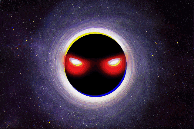a picture of a black hole with red eyes