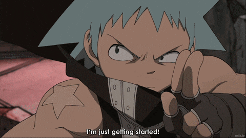 a cartoon character says " i 'm just getting started " on a screen