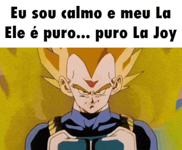 a cartoon character with the words eu sou calmo e meu la ele é puro puro la joy behind him