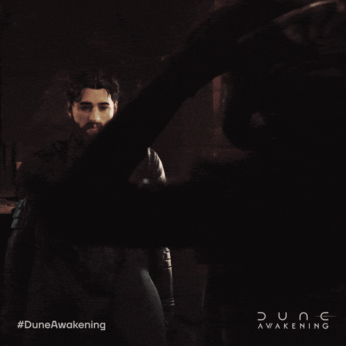 a poster for dune awakening with a woman 's face