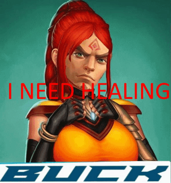 a picture of a woman with red hair and the words " i need healing "