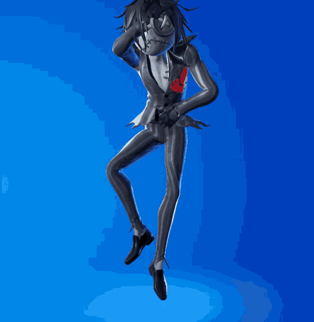 a cartoon character in a suit with a red heart on his chest