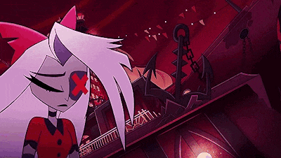 a cartoon character with long white hair is standing in front of a building with an anchor on it .