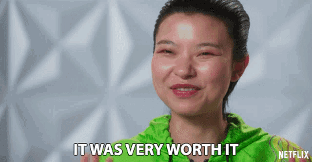 a woman says it was very worth it in front of a netflix logo