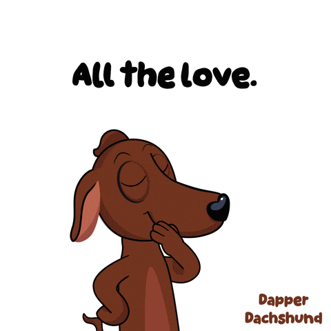 a cartoon of a dachshund with a heart and the words all the love